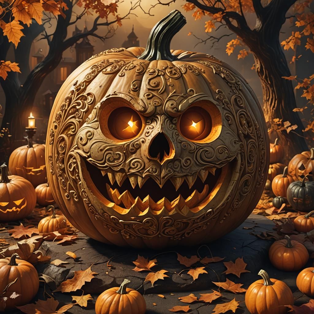Spooky Halloween Scene Inside Carved Pumpkin