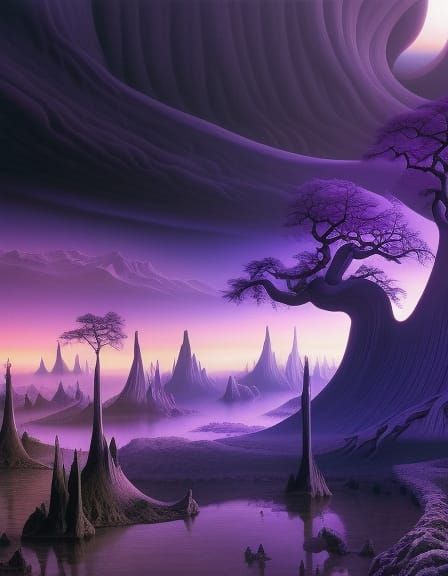 Surreal Otherworldly Landscape in Hyperrealistic Style