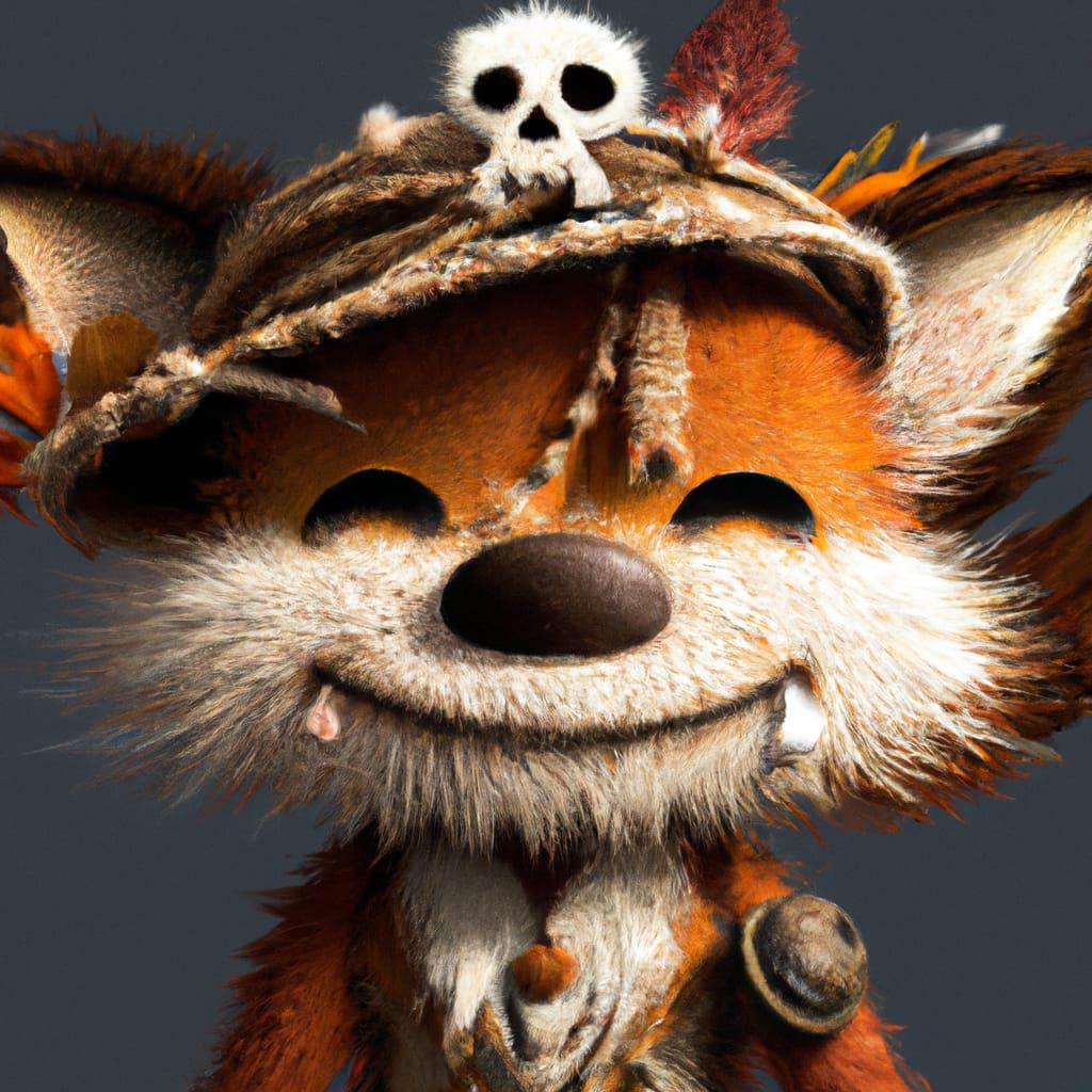 Yarn Sackboy Pirate Fox Portrait, Digital Illustration