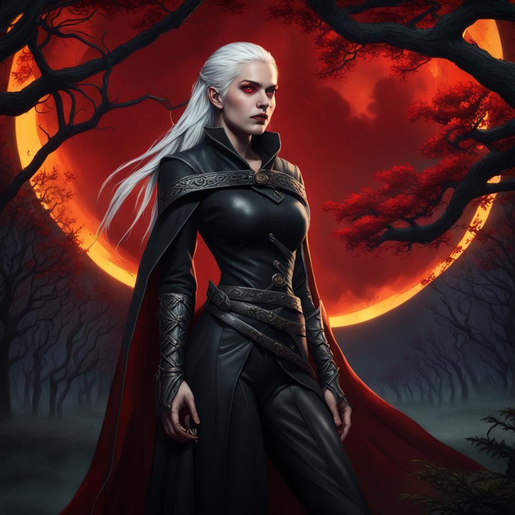 Fantasy Assassin in Moonlit Forest, Digital Art