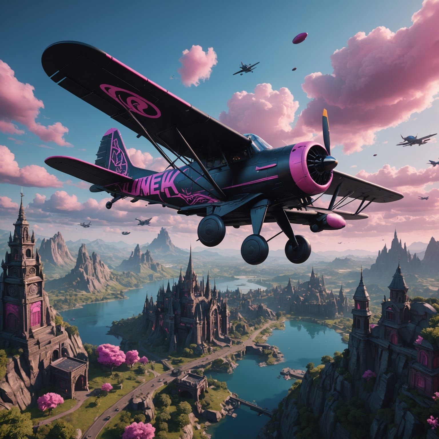 Colorful Plane in Detailed Matte Painting Style