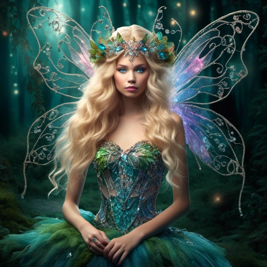 Enchanted Blonde Fairy in Jeweled Dress