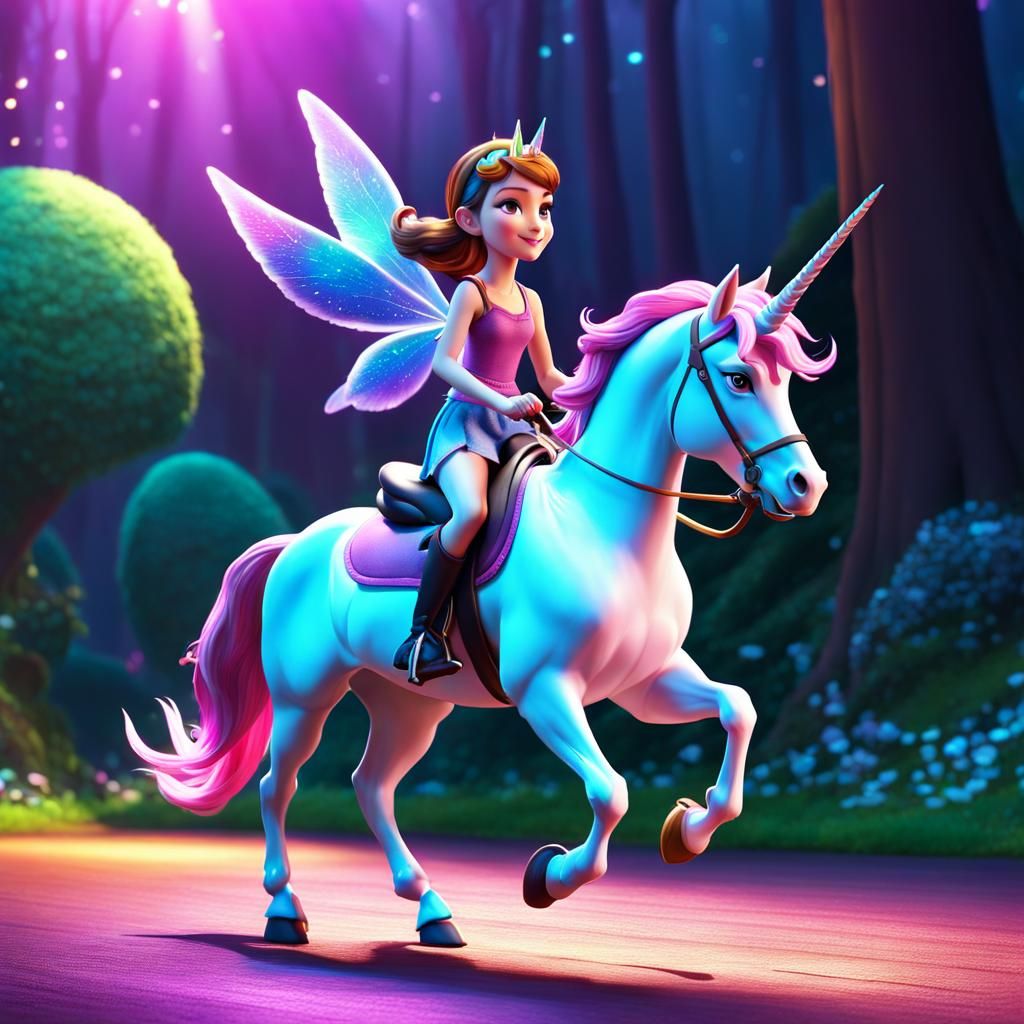Fairy Riding Unicorn: 3D Digital Art