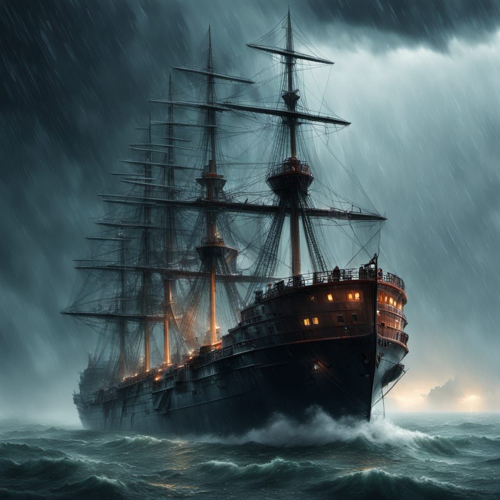 Ship Navigates a Heavy Storm: Digital Matte Painting