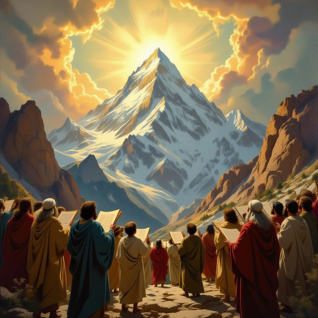 Biblical Scene: Covenant on the Mount in Renaissance Fresco ...