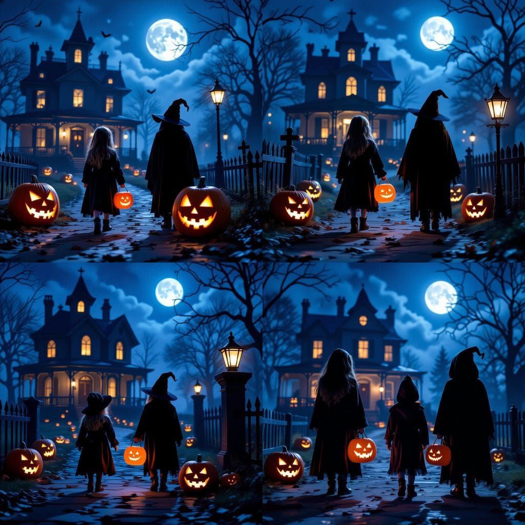 Spooky Halloween Night: Haunted Houses and Eerie Costumes
