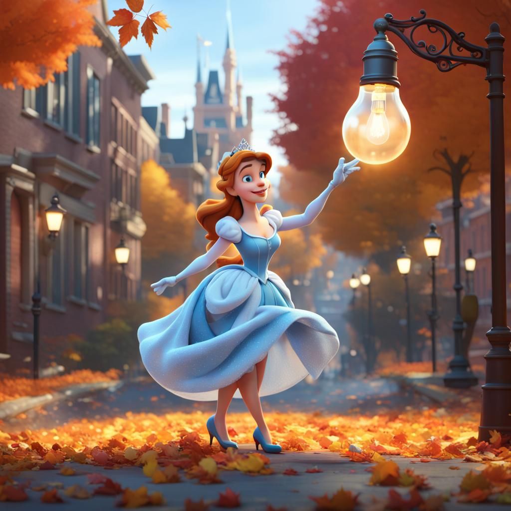 Disney Characters Clean Autumn Leaves in Lightbulb