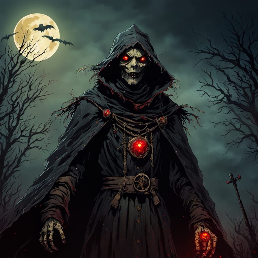 Eerie Scarecrow with Red Eyes in Dark Fantasy Style