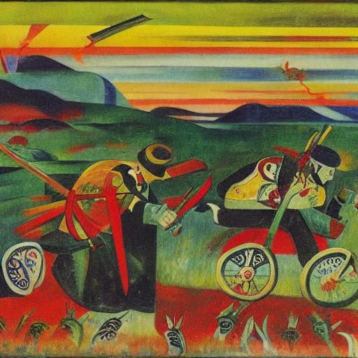 Surreal Rabbit Butcher with Swords and Ribbons