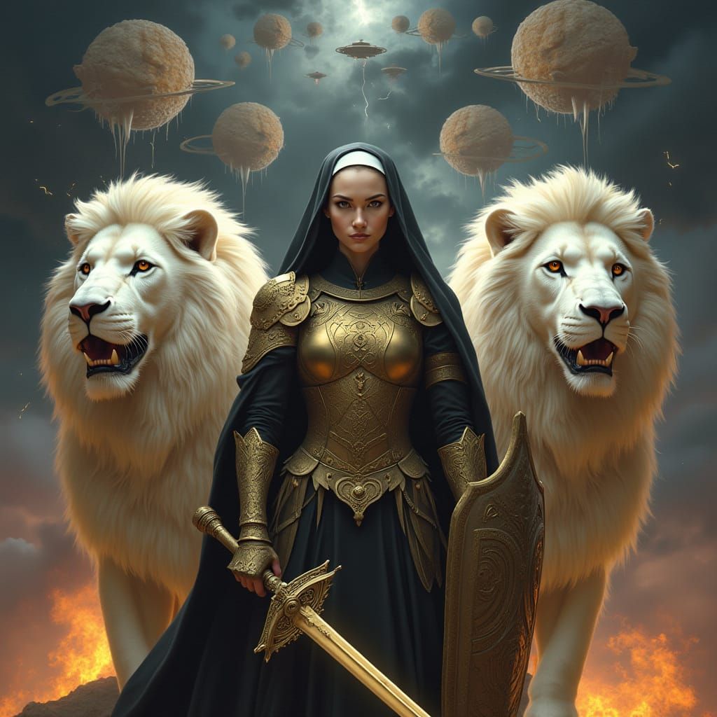 Carmelite Warrior Nun Battles in a Futuristic Apocalyptic Sk...