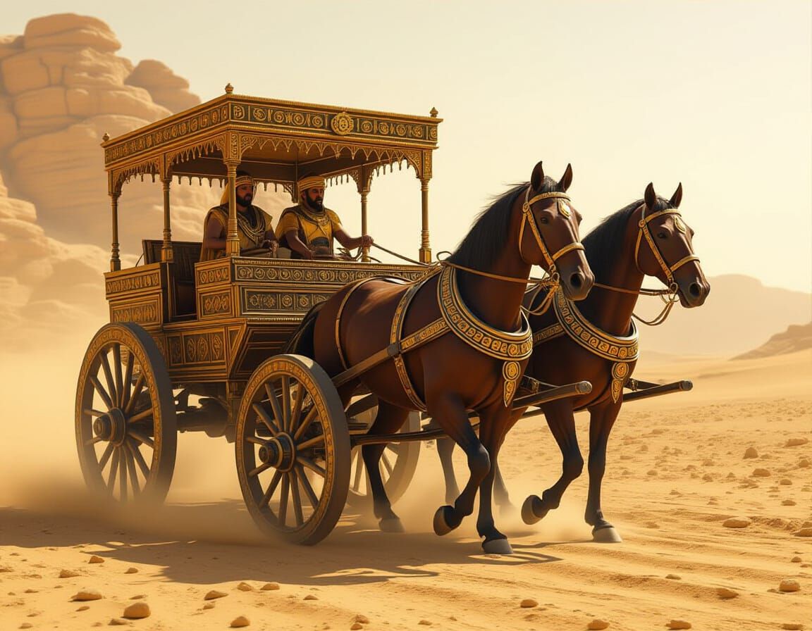 Egyptian War Chariot in Desert Landscape