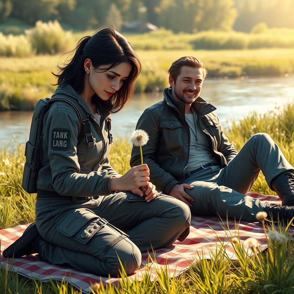 Cybernetic Woman in Meadow, Syd Mead Style