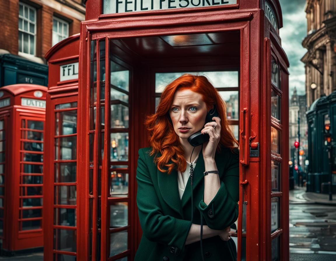 Irish Woman in Phone Booth: Hyperrealistic Splash Art