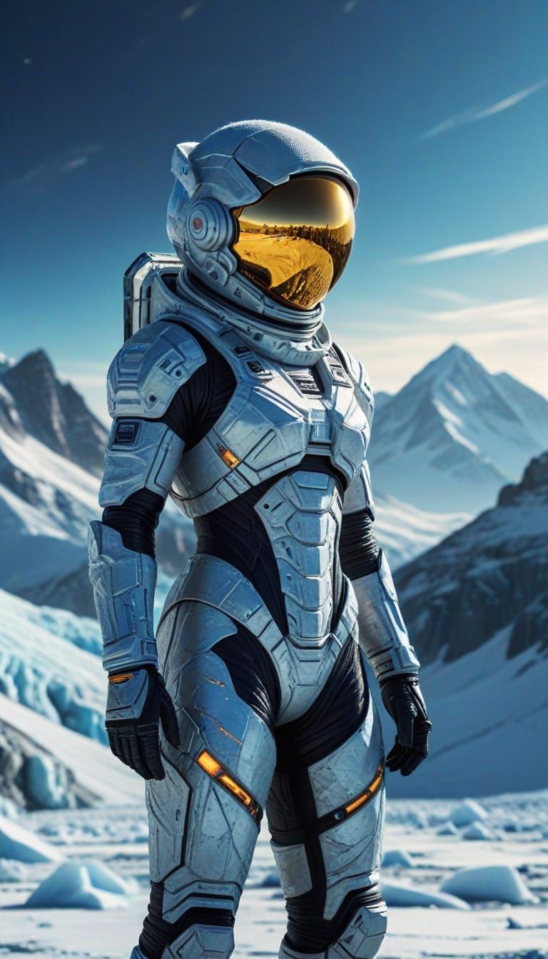 Astronaut on Ice Planet in Sci-Fi Digital Painting