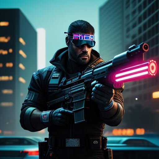Killer with Gun in Neon Miami: Hyper-Realistic Art