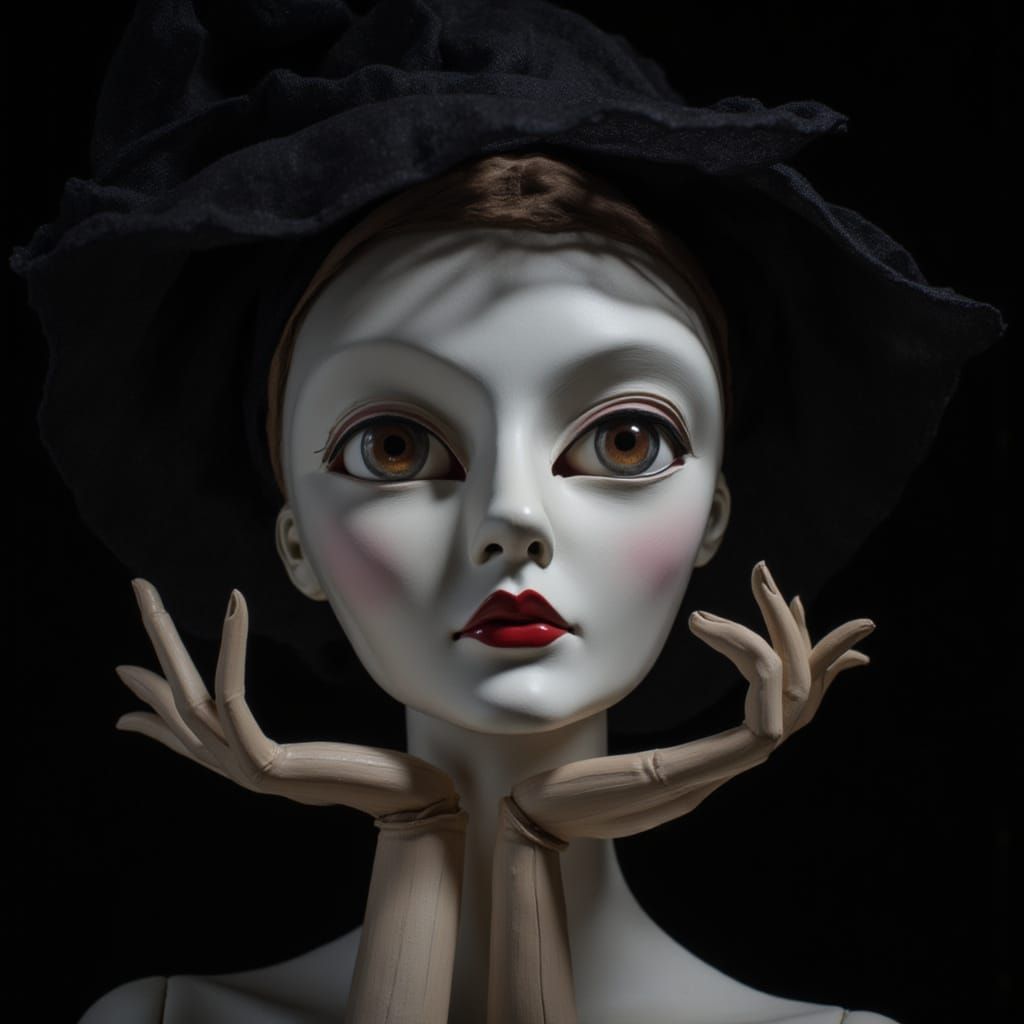 Surreal Porcelain Puppet Girl Portrait