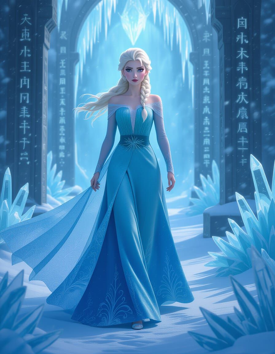 Icy Elegance: Ice Queen in a Mystical Landscape