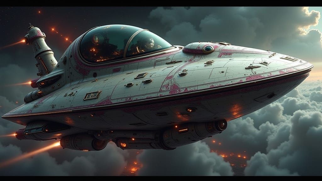 Lone Spaceship Navigating Interstellar Space in Sci-Fi Style