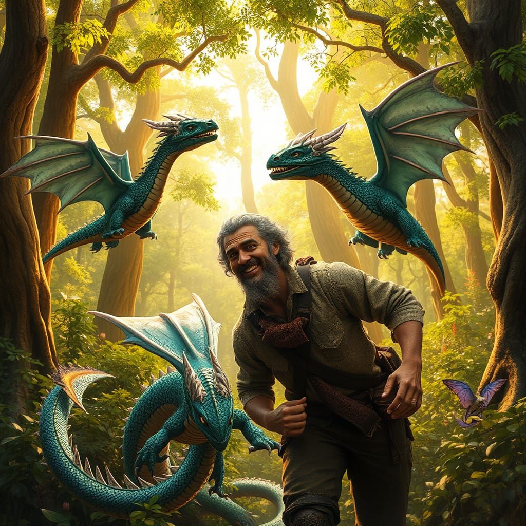 Enchanted Forest Frolic: Whimsical Dragons in Majestic Compa...