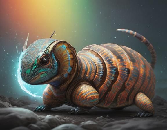 Optical Illusion Caterpillar on Opal Fossil in Pixar Style