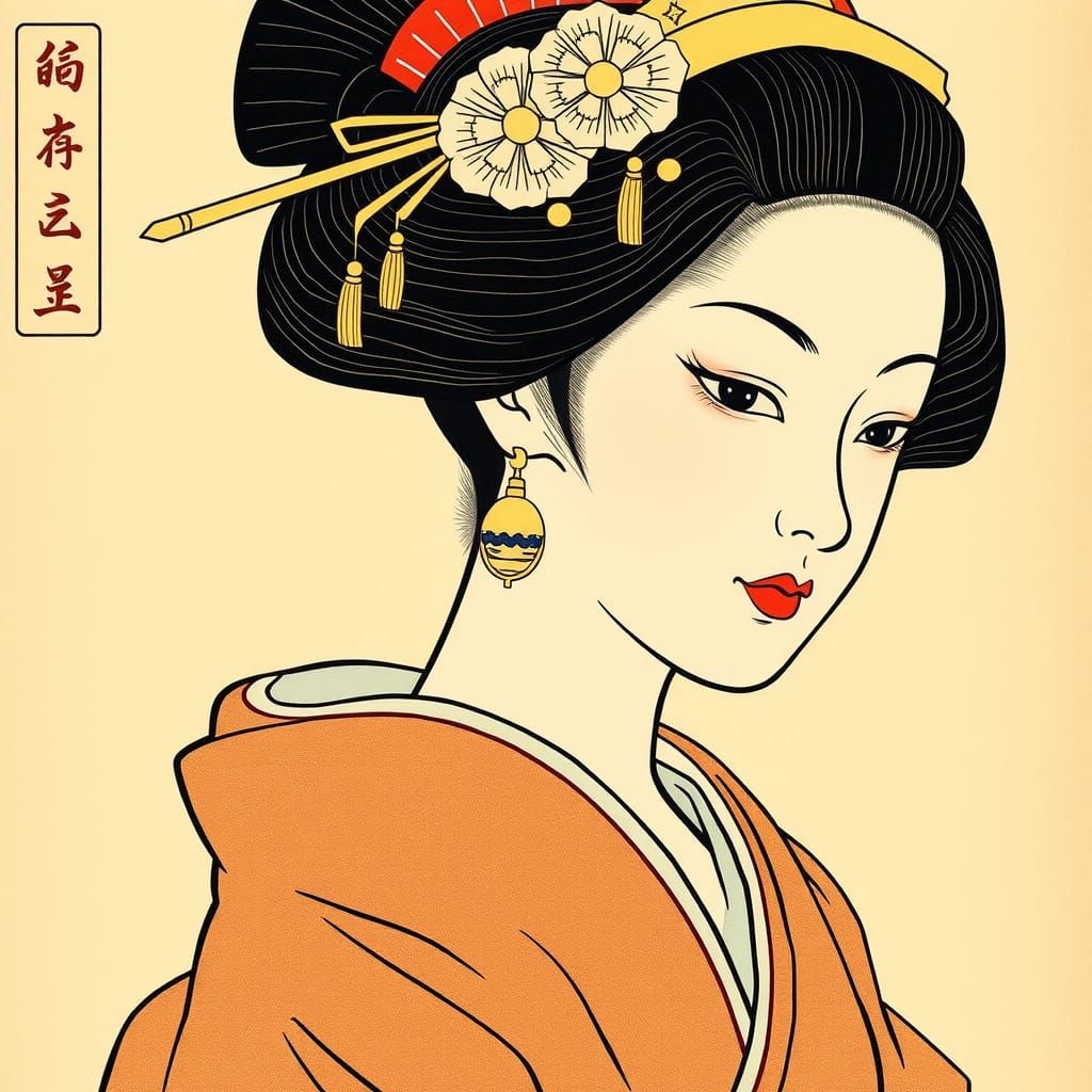 Elegant Geisha Portrait in Ukiyo-e Style