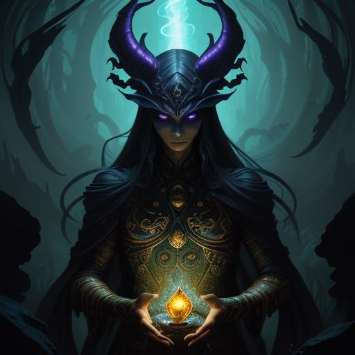 Mysterious Shadow Dancer in Bioluminescent Grotto