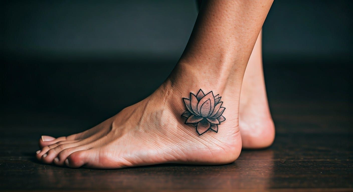 Lotus Tattoo Anklet in Professional Photography Style