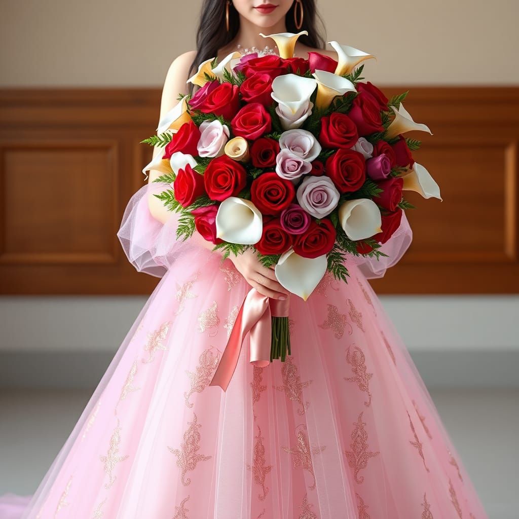 Elegant Woman with Roses in 3D Anime Style