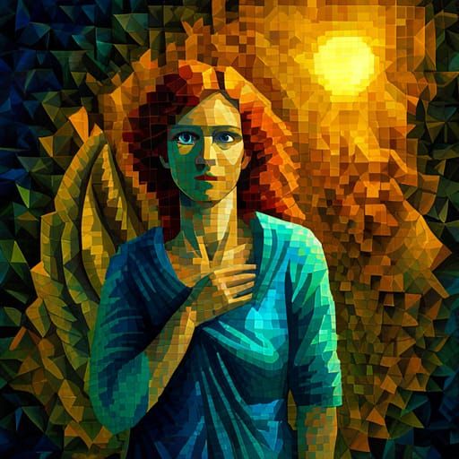 Psychedelic Angel of Death in Low Poly Mosaic
