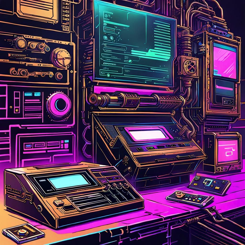 Steampunk Nintendo Entertainment System with Synthwave Art