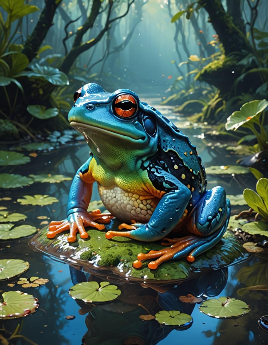 Adorable Cerulean Frog Portrait in Chibi Style