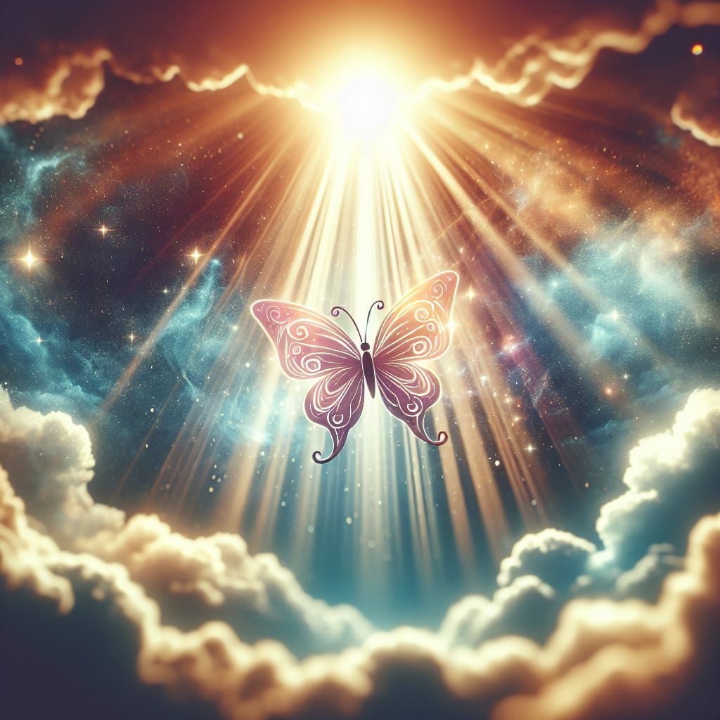 Stylized Butterfly in Cosmic Ocean with Sunshine