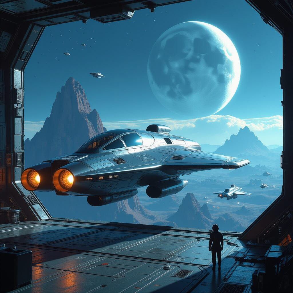 Spaceship Docks at Station with Planet View