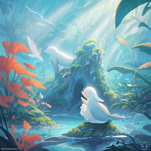 Dolphin Applying Hand Cream in Ocean Garden