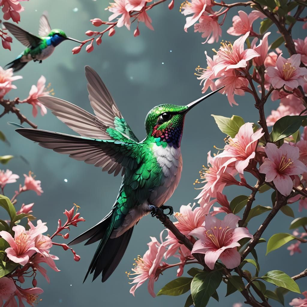 Hummingbird in Detailed 3D Anime Art