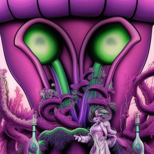 Mega Purple Mushroom Monster in Cyberpunk Style