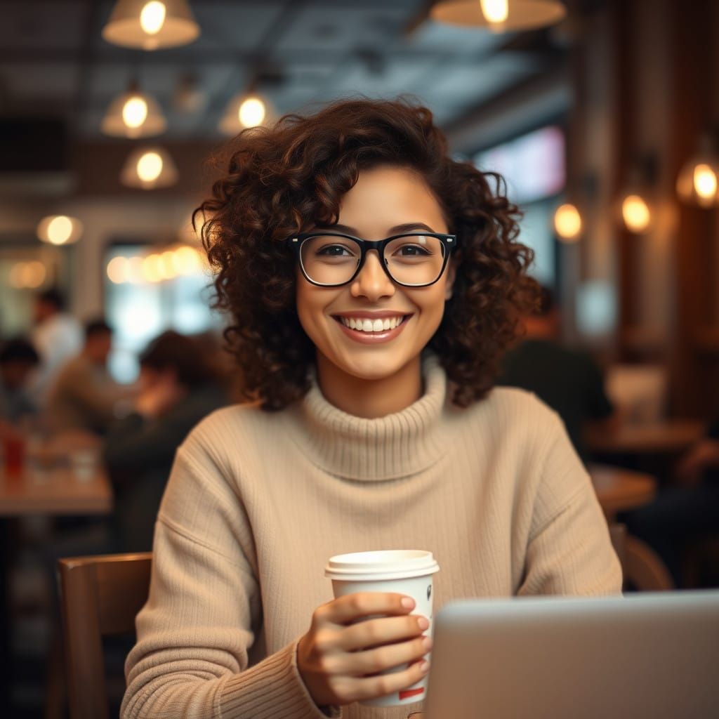 Warm Café Woman Exudes Friendly Charm