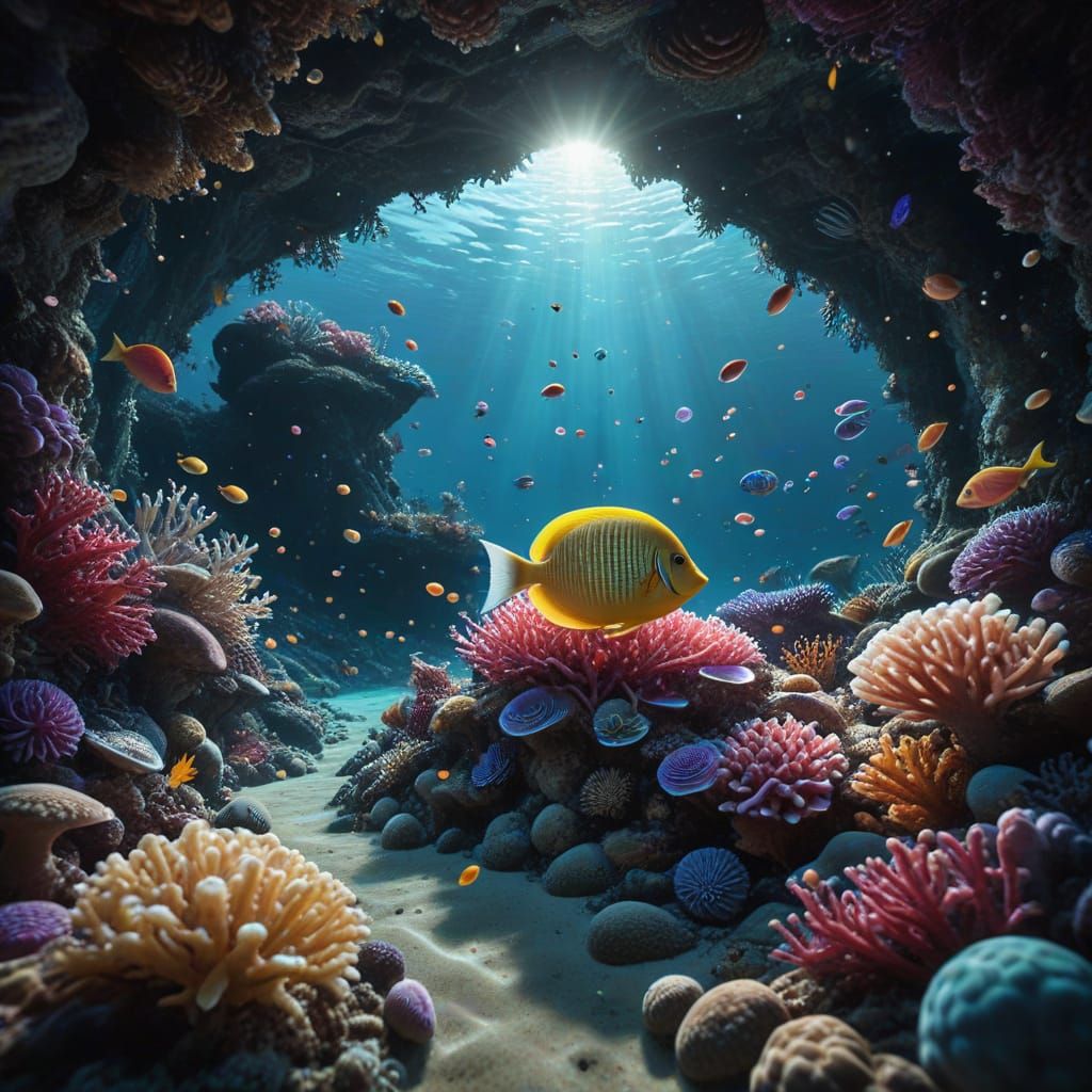 Surreal Oceanic Realm with Shimmering Bubbles and Lavender C...