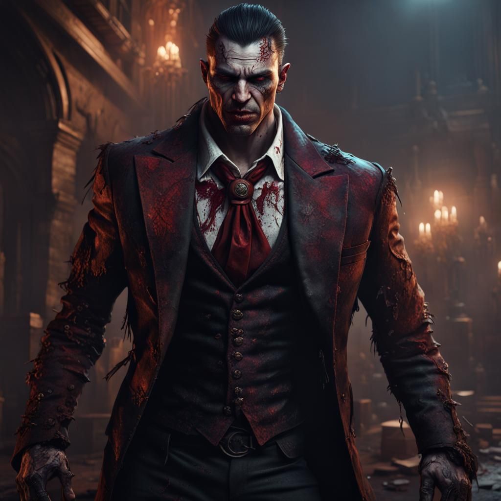 Brujah Vampire in Tattered Suit: Detailed Matte Painting