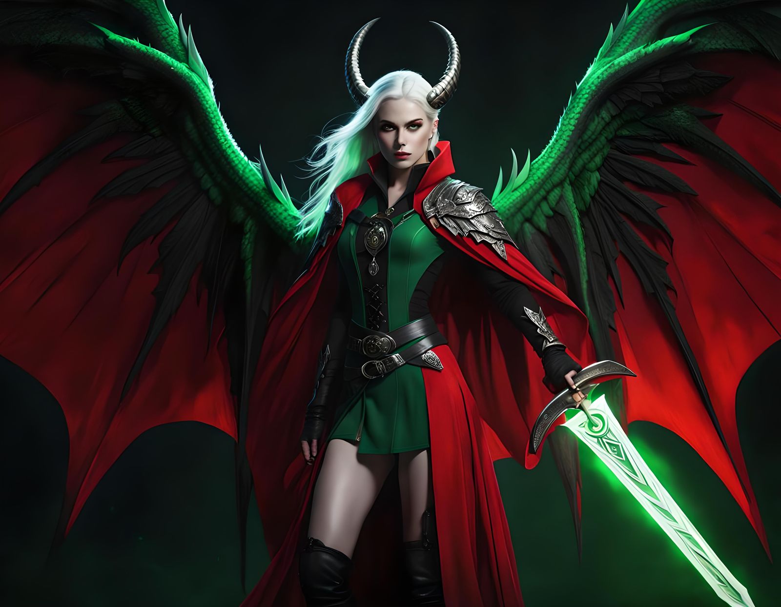 Dragon Witch with Glowing Sword in Gothic Art Style