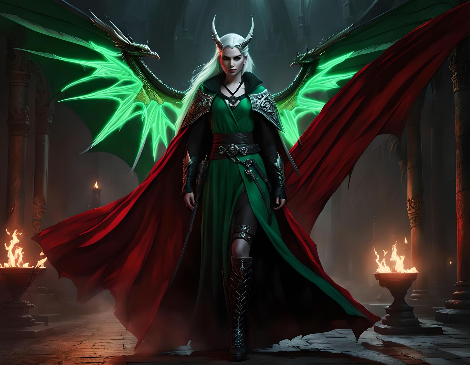 Dragon Witch with Sword in Gothic Digital Art