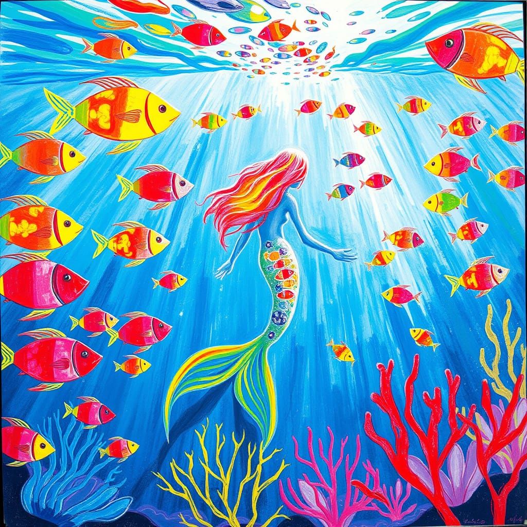 Vibrant Underwater Scene in Crayon Style, Inspired by Surrea...