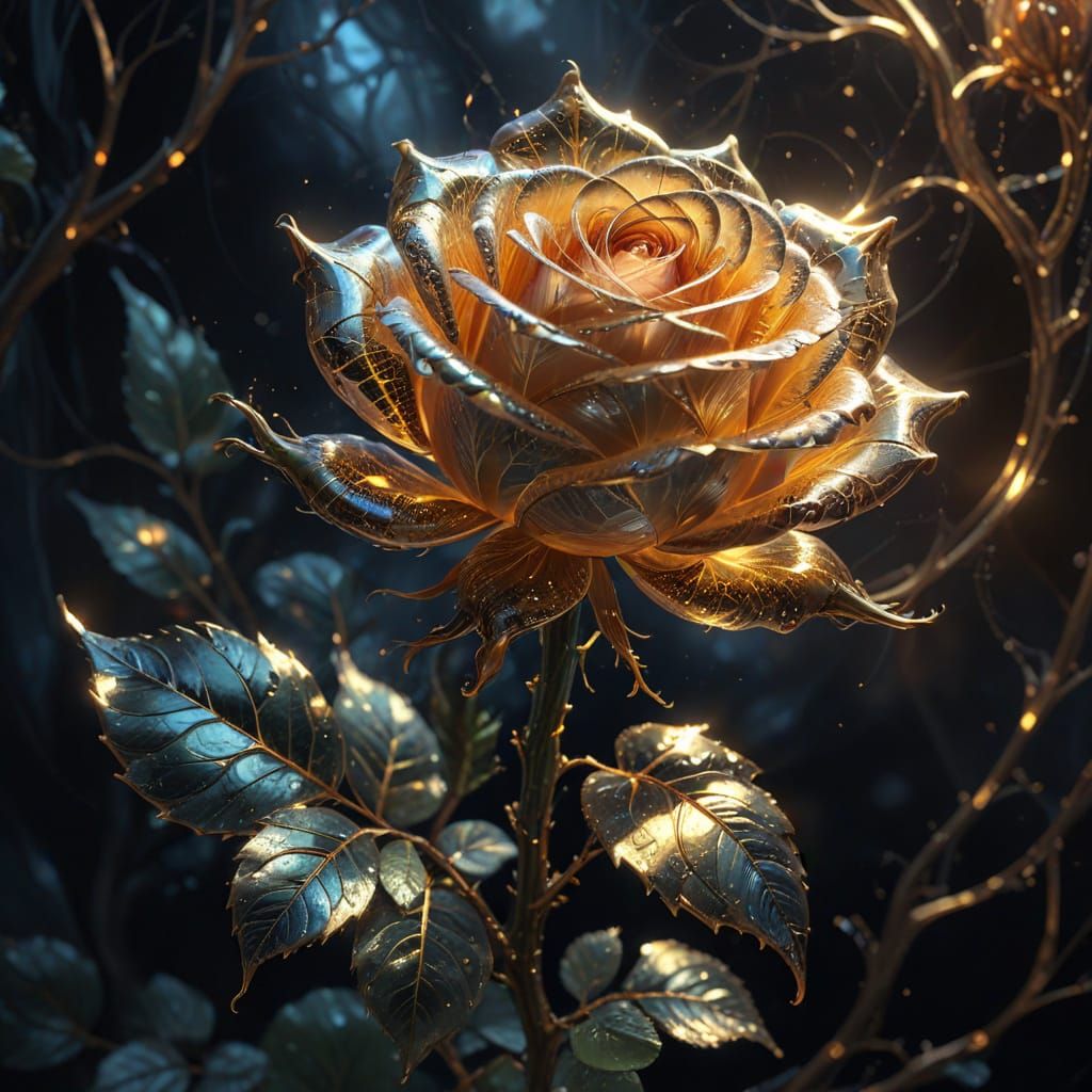 Ethereal Fantasy Rose Radiating Golden Light
