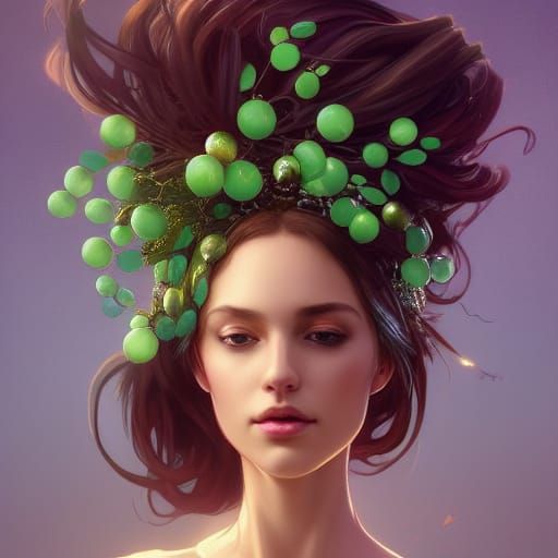 Mistletoe Headdress Portrait in Art Nouveau Style