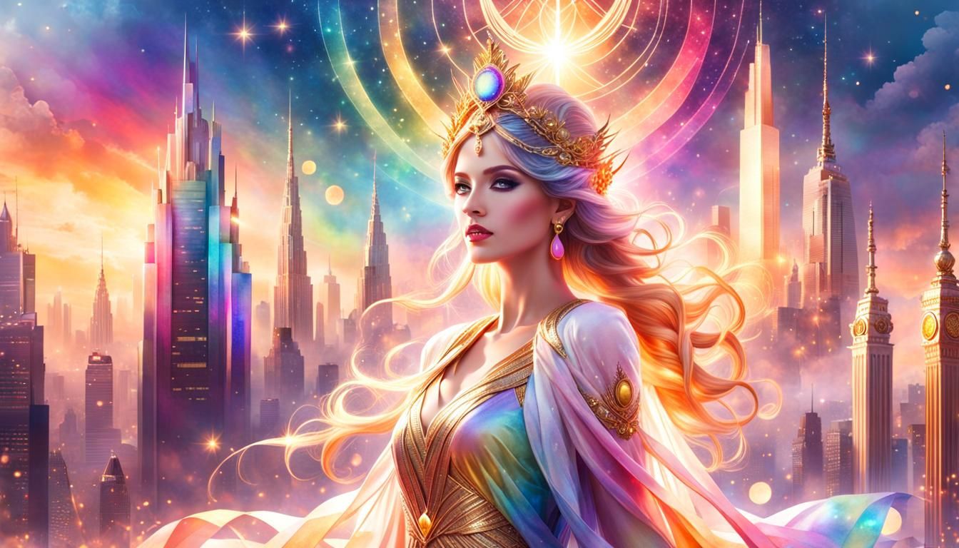 Goddess of Freedom Above City, Unreal Engine Render