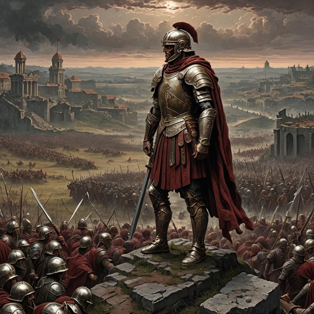 Roman Centurion Overlooking Battlefield in Doré Style
