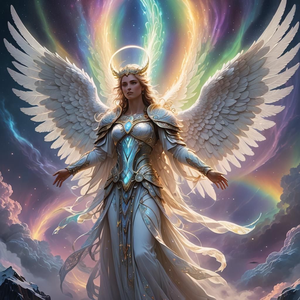 Majestic Angelic Being in Ethereal Aurora: Fantasy Art