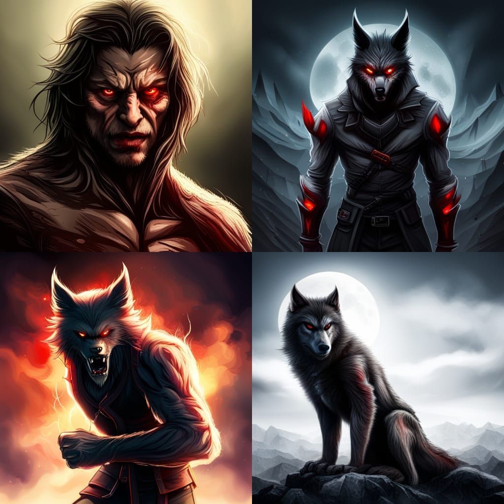 Hyperrealistic Werewolf Assassin with Red Eyes