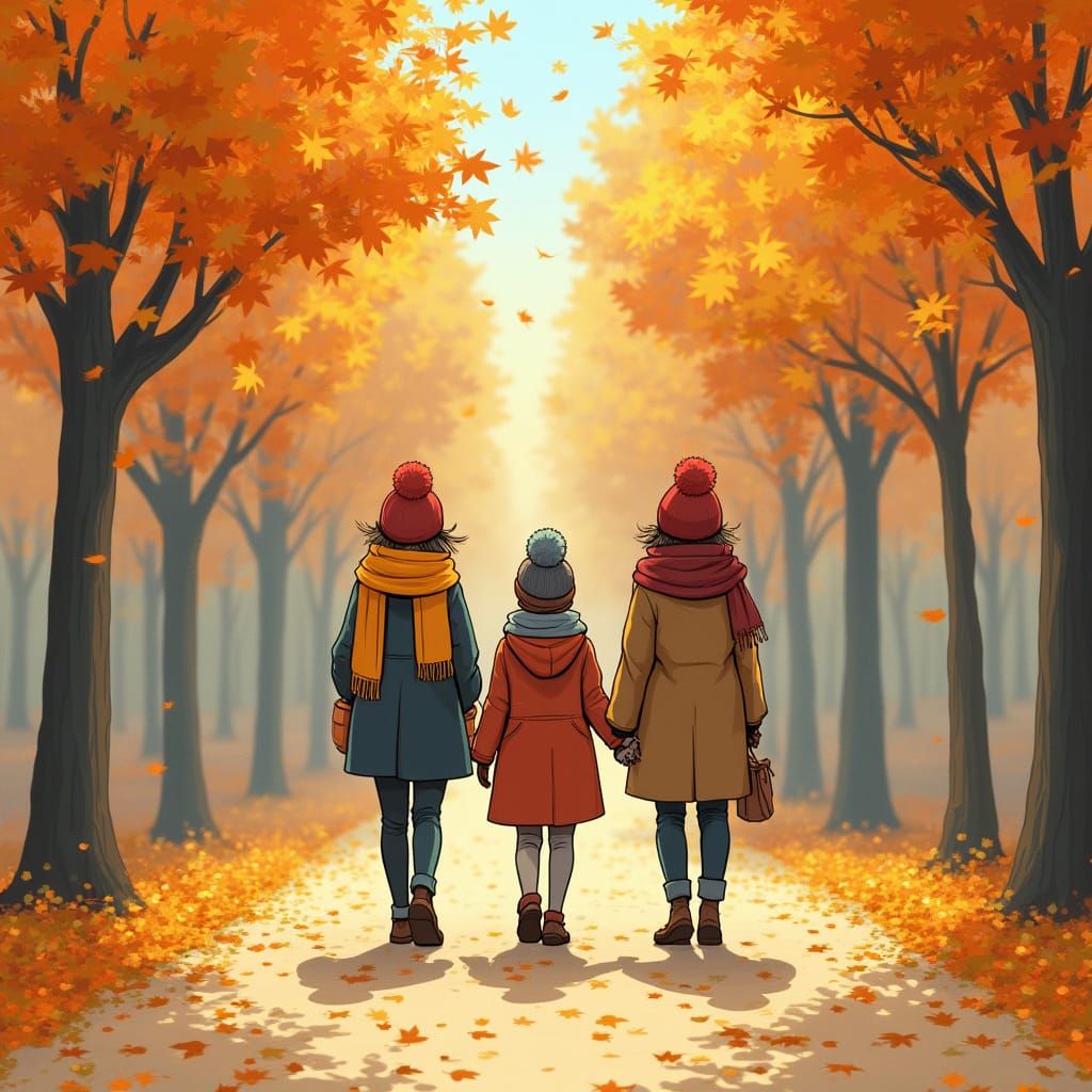 Autumn Walk in Whimsical Fantasy Art Style