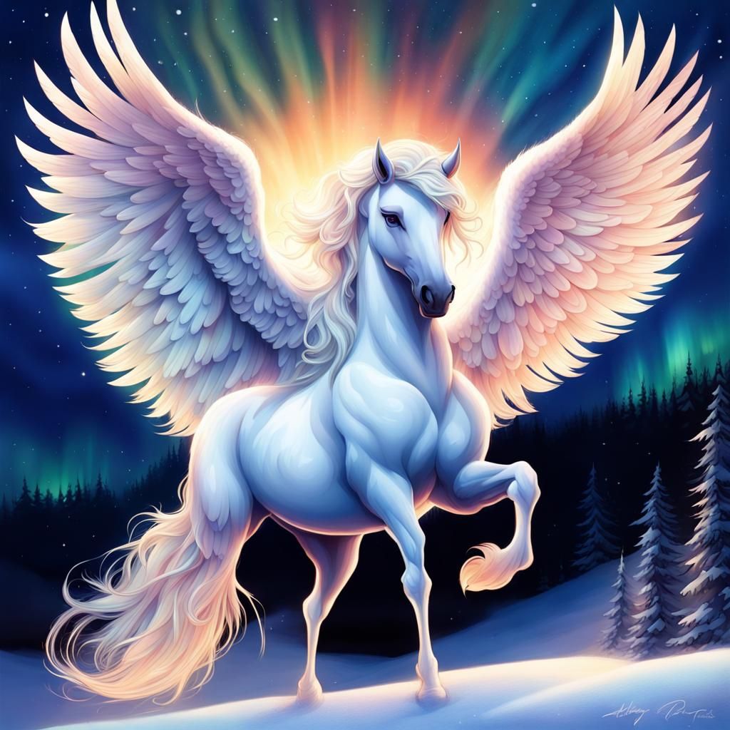 Majestic Pegasus Aurora: Fantasy Concept Art